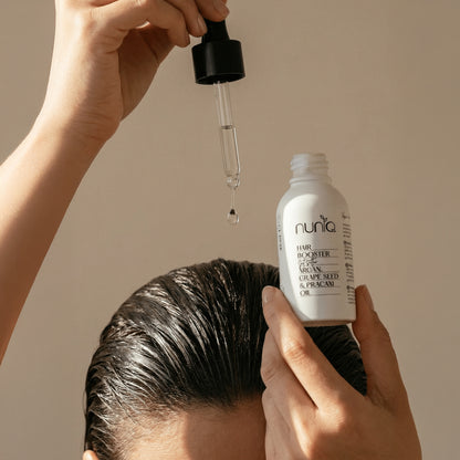 woman apply hair booster